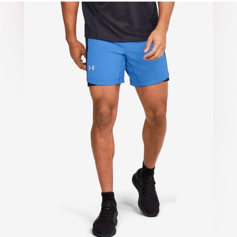 Under Armour Speedpocket Running Shorts Blue HeatGear Mens Medium
